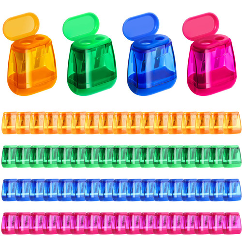 72 Pieces Manual Pencil Sharpeners Bulk Colorful Compact Dual Holes Pencil Sharpeners with Lid Mini Handheld Pencil Sharpeners Portable Colored Pencil Sharpeners for Crayons Kids School Office Travel