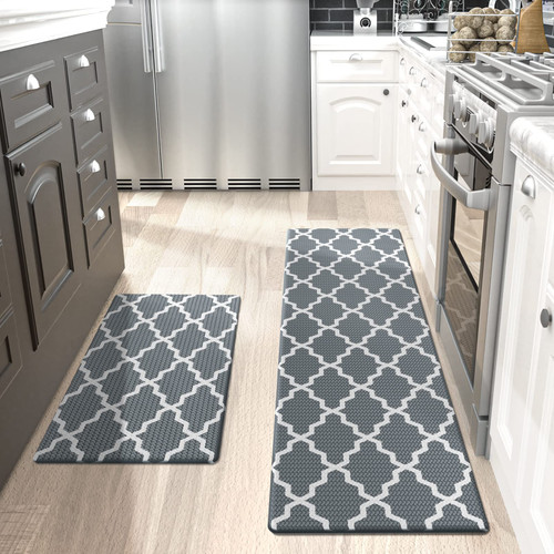 DEXI Kitchen Rugs and Mats Cushioned Anti Fatigue Runner Rug Waterproof Standing Mat 2 Piece Set,17"x29"+17"x59",Jungle Grey