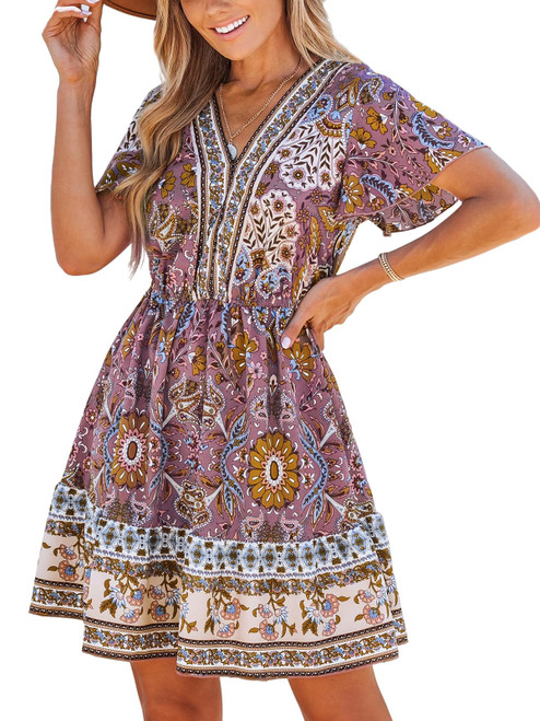 CUPSHE Women's V Neck Floral Paisley Print Short Sleeve Bohemia Mini Dress Casual A Line Summer Short Dress CUPSHE Women's V Neck Floral Paisley Print Short Sleeve Bohemia Mini Dress Casual A Line Summer Short Dress