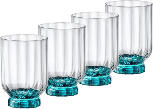 Bormioli Rocco Florian 12.6 oz. Double Old Fashioned DOF Glasses, Lucent Blue, Set of 4