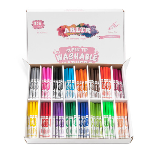 ARLTR Washable Markers Bulk, Super Tip Markers for Classroom, 16 Assorted Colors, Classroom Bulk Pack, 320 Count, School Supplies for Kids