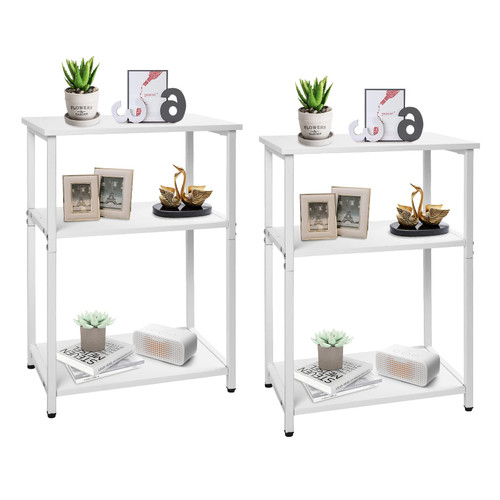ACEHOME Side Table Set of 2, 3-Tier End Table with Storage, 23.3" Small Side Table for Small Spaces, Industrial End Table for Living Room, Bedroom and Balcony, Stable Metal Frame-White