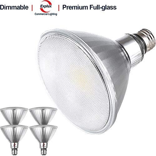 Explux Premium Full-Glass LED PAR38 Flood Lights, Dimmable, 2700K, Indoor/Outdoor, 14W (120W Equivalent), 4-Pack
