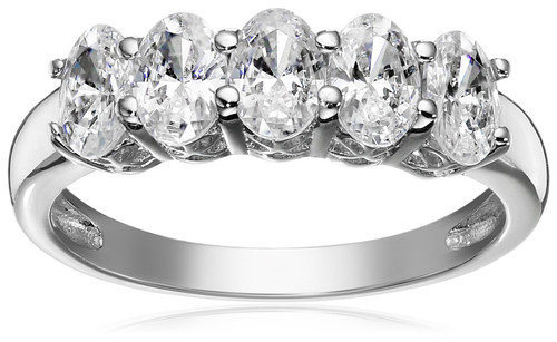 Amazon Collection Platinum or Gold Plated Sterling Silver Oval-Shape 5-Stone Ring made with Infinite Elements Cubic Zirconia, Size 9