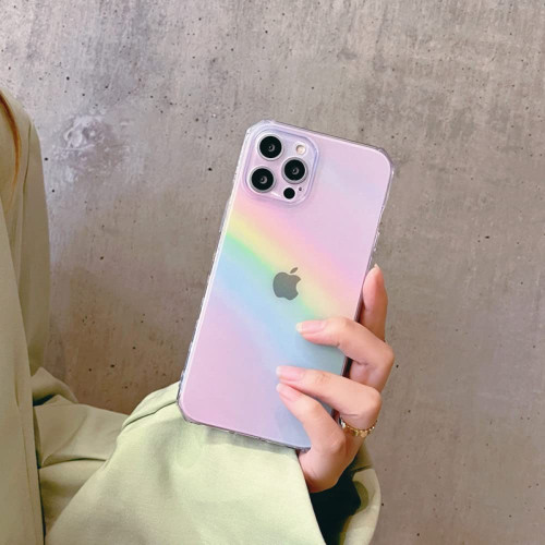 Colorful Pink Rainbow Transparent Phone Case for iPhone 13 Pro Max 12 Mini 11 X XS XR 7 8 Plus SE Fashion Soft Shockproof Cover,for iPhone 8plus