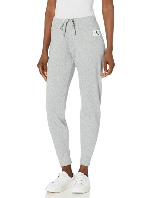 Calvin Klein Women's Logo Cozy Fleece Jogger, Pearl Grey Heather, XL