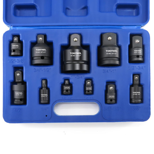 TONYNOL 11pcs Impact Adapter and Reducer Set and Universal Joint Swivel Socket Adapter Set, 1/4" 3/8" 1/2" 3/4" 1" Drive Socket Adapter Set, Cr-Mo Steel,With Gloves And Durable Case.