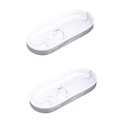 HOMSFOU 2pcs Marble Tray Decorative Vanity Tray Bathroom Vanity Tray Jewelry Organizer Tray Marble Vanity Tray Bathtub Trays for Tub Tray for Dresser Tray Resin White Decorate Accessories