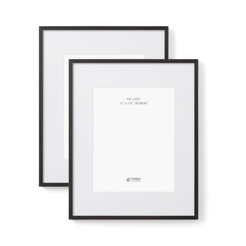 TONES FRAME DESIGN 16x20 Frames with Mat 11x14, Set of 2 Large Picture Frames Black Solid Wood Venner Finish and Plexiglass Front for Poster Gallery Wall Home Decor