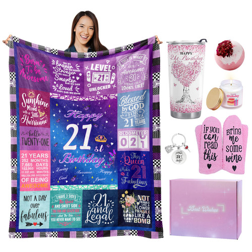 Molsfved 21st Birthday Gifts for Women, 21st Birthday Gifts for Her Blanket Gift Box Set, 21st Birthday Decorations for Her, 21 Year Old Birthday Gifts for Her, Gifts for 21st Birthday Female Molsfved 21st Birthday Gifts for Women, 21st Birthday Gifts for Her Blanket Gift Box Set, 21st Birthday Decorations for Her, 21 Year Old Birthday Gifts for Her, Gifts for 21st Birthday Female