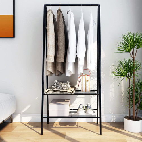 Mivnue Clothes Garment Rack with Shelves, Heavy Duty Clothing Rack for Bedroom, Metal Clothes Rack for Hanger Clothes, Small Clothes Rack Black Mivnue Clothes Garment Rack with Shelves, Heavy Duty Clothing Rack for Bedroom, Metal Clothes Rack for Hanger Clothes, Small Clothes Rack Black