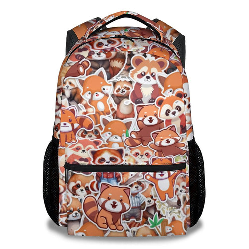 MEETUHONEY Red Panda Backpack for Girls - 16 Inch Cute Backpack for School - Orange Lightweight Durable Bookbag for Kids