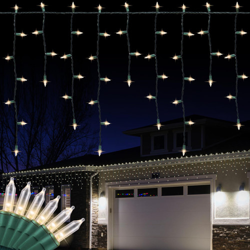 LAMPHOME 27 FT 300 Clear Icicle Lights - Green Wire, Indoor/Outdoor Christmas Lights, Outdoor Holiday Icicle Lights LAMPHOME 27 FT 300 Clear Icicle Lights - Green Wire, Indoor/Outdoor Christmas Lights, Outdoor Holiday Icicle Lights