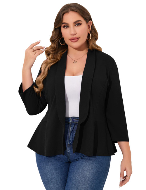 KOJOOIN Women Plus Size Casual Blazer Open Front Long Sleeve Work Office Cardigan Jackets Black 4XL