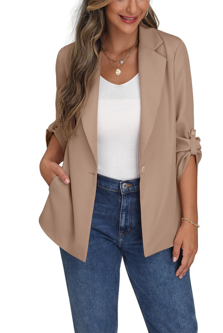 GRECERELLE Womens Casual Blazers Long Sleeve Lapel Open Front Work Office Jacket with Pockets(16, Khaki) GRECERELLE Womens Casual Blazers Long Sleeve Lapel Open Front Work Office Jacket with Pockets(16, Khaki)