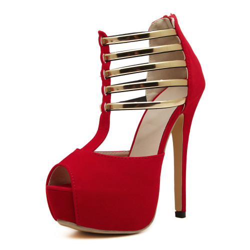 fereshte Women's Sexy Platform Sandals Strappy Peep-Toe Stiletto High HeelGold/Velvet Red Label Size 44-270mm - US 11