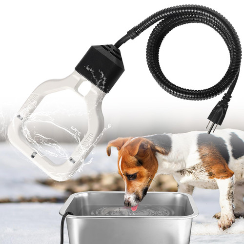 Dog Water Heater - 250W De-icer for Winter Outdoor Chicken Cat Duck Livestock Coop Bird Bath Water Tank Trough Small Pond, Thermostatic Control Aluminum Painted PTFE Utility Submersible Heater