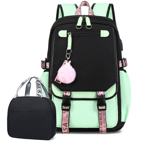 Bevalsa School Backpack for Girls, Girls Backpack with Lunch Box, Bookbag for Girls Kids Elementary Middle High School College Student 21L Casual Daypack Children Schoolbag with USB Charging (Green) Bevalsa School Backpack for Girls, Girls Backpack with Lunch Box, Bookbag for Girls Kids Elementary Middle High School College Student 21L Casual Daypack Children Schoolbag with USB Charging (Green)