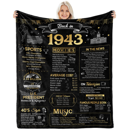Happy 80th Birthday Gifts for Men Women Blanket 1943 80th Birthday Decorations Turning 80 Year Old Bday Gift Idea for Grandparents Dad Mom Back in 1943 Throw Blanket for Bed Sofa 60Lx50W Inches Happy 80th Birthday Gifts for Men Women Blanket 1943 80th Birthday Decorations Turning 80 Year Old Bday Gift Idea for Grandparents Dad Mom Back in 1943 Throw Blanket for Bed Sofa 60Lx50W Inches