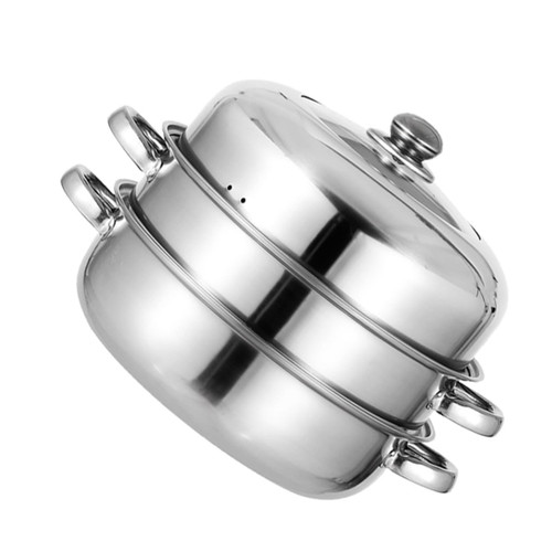 SWOOMEY 1Pc stainless steel steamer veggie steamer stainless steamer pot Stack Steam pot Saucepot with Steamer Insert asian cookware Steaming Cookware Glass multi-layer double boiler 28c