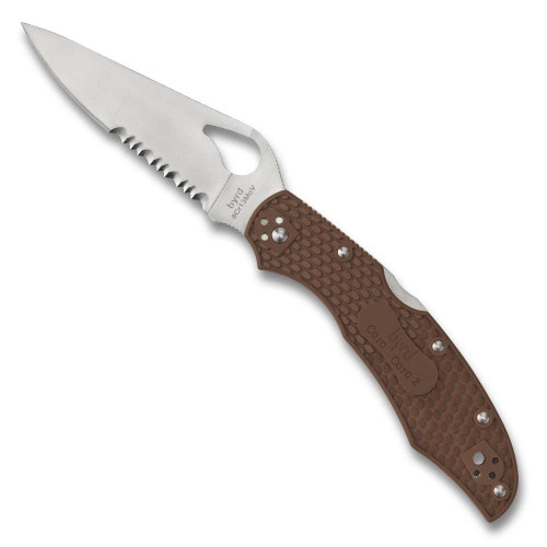 Spyderco Byrd Cara Cara 2 Lightweight Knife with 3.75" Stainless Steel Blade and Brown Non-Slip FRN Handle - CombinationEdge - BY03PSBN2