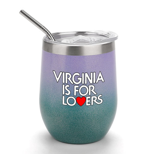 Virginia Is For Lovers Stainless Steel Wine Tumbler Travel Mug Coffee Cup With Lid and Straw 12 Oz white-style
