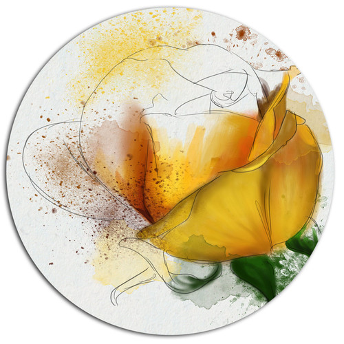 Designart Yellow Rose Watercolor Sketch-Flower Round Wall Art-Disc of 23, 23'' H x 23'' W x 1'' D 1P Designart Yellow Rose Watercolor Sketch-Flower Round Wall Art-Disc of 23, 23'' H x 23'' W x 1'' D 1P