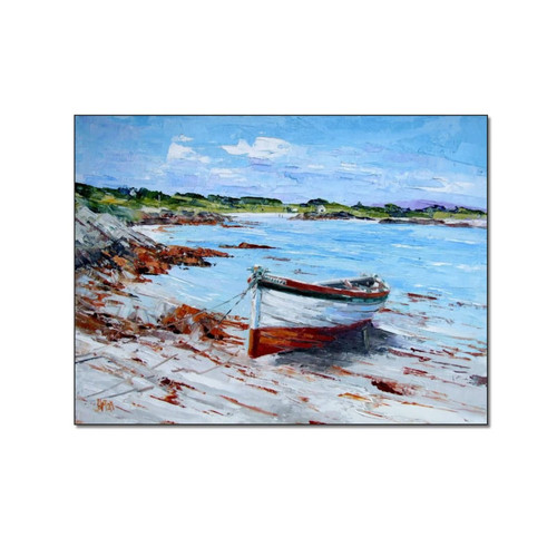 Nautical Canvas Wall Art Hand Painted Red Boat still Life Modern Coastal Picture Canvas Painting Wall Art Poster for Bedroom Living Room Decor 20x26inch(51x66cm) Unframe-style