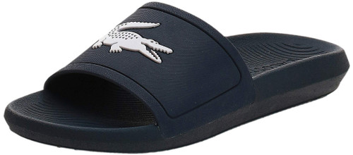 Lacoste mens Croco Slide Sandal, Navy/White, 11 US