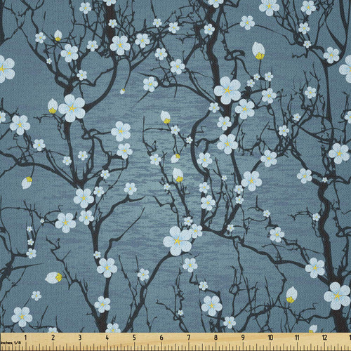 Lunarable Floral Fabric by The Yard, Sakura Tree Branches Pale Japanese Cherry Blossom Spring Form, Microfiber Fabric for Arts and Crafts Textiles & Decor, 3 Yards, Sea Blue Lunarable Floral Fabric by The Yard, Sakura Tree Branches Pale Japanese Cherry Blossom Spring Form, Microfiber Fabric for Arts and Crafts Textiles & Decor, 3 Yards, Sea Blue