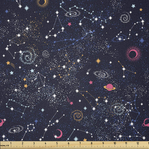 Lunarable Constellation Fabric by The Yard, Star Clusters Galaxies and Planets Astrology Themed Abstract Illustration, Stretch Knit Fabric for Clothing Sewing and Arts Crafts, 3 Yards, Space Blue Lunarable Constellation Fabric by The Yard, Star Clusters Galaxies and Planets Astrology Themed Abstract Illustration, Stretch Knit Fabric for Clothing Sewing and Arts Crafts, 3 Yards, Space Blue