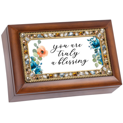 Cottage Garden Truly A Blessing Jeweled Woodgrain Petite Music Box Plays Tune Amazing Grace