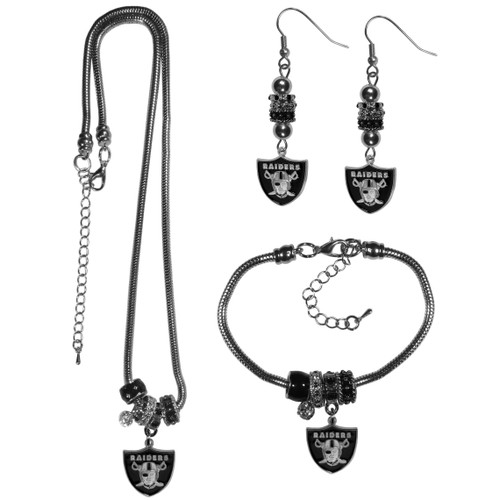 NFL Siskiyou Sports Womens Las Vegas Raiders Euro Bead Jewelry 3 piece Set One Size Team Color