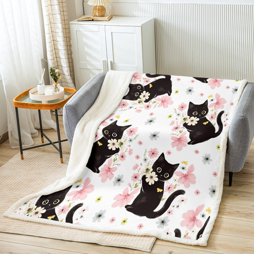 Kawaii Cat Fleece Throw Blanket Butterflies Cats Print Plush Blanket for Bed Sofa Couch Cute Kitten Flowers Sherpa Blanket Black Animal Floral Cat Lover's Gift Fuzzy Blanket Bedroom Twin 60"x80" Kawaii Cat Fleece Throw Blanket Butterflies Cats Print Plush Blanket for Bed Sofa Couch Cute Kitten Flowers Sherpa Blanket Black Animal Floral Cat Lover's Gift Fuzzy Blanket Bedroom Twin 60"x80"