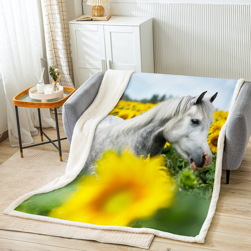 Feelyou White Horse Fleece Sherpa Blanket Kids Farmhorse Sunflower Throw Blanket Floral Blossom Flowers Fuzzy Blanket for Bed Sofa Couch Room Decor Lightweight Wild Animal Plush Blanket Twin 60"x80" Feelyou White Horse Fleece Sherpa Blanket Kids Farmhorse Sunflower Throw Blanket Floral Blossom Flowers Fuzzy Blanket for Bed Sofa Couch Room Decor Lightweight Wild Animal Plush Blanket Twin 60"x80"