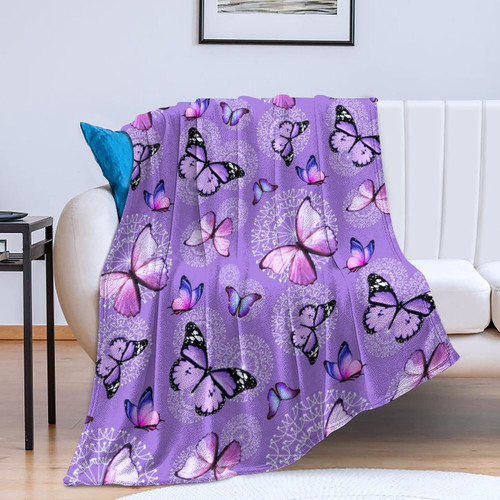 Butterfly Blanket Purple Butterflies Throw Blanket Ultra Soft Flannel Beautiful Butterfly Blanket Gifts for Adults Kids 80"x60"