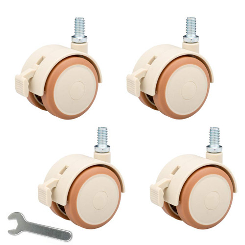 Uitllna Set of 4 Stem Swivel Caster Wheels,1.9" 47 mm Crib Moving Caster Wheels,Rubber Castor Wheel,Furniture Swivel Wheels,Mute Castor with Brake,Threaded Stem Height 14mm,Load 75Kg,Yello