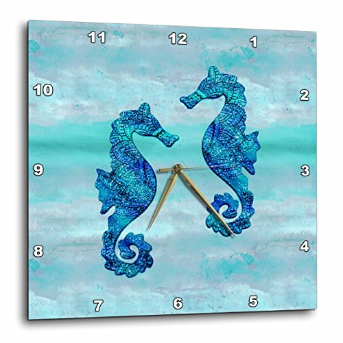 3dRose" Seahorses Couple Blue Ink Wall Clock, 13" x 13"