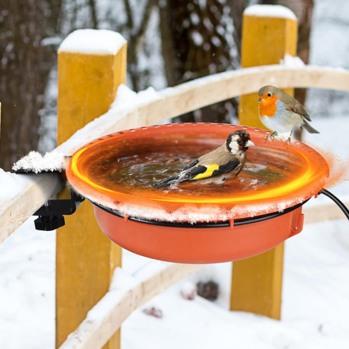 Perfin 75W Heated Bird Baths for Outdoors for Winter, Adjustable Clamp Deck Mounted Detachable Heated Bird Bath, Thermostat Controlled Deicer for Outdoor Patio Balcony Railings