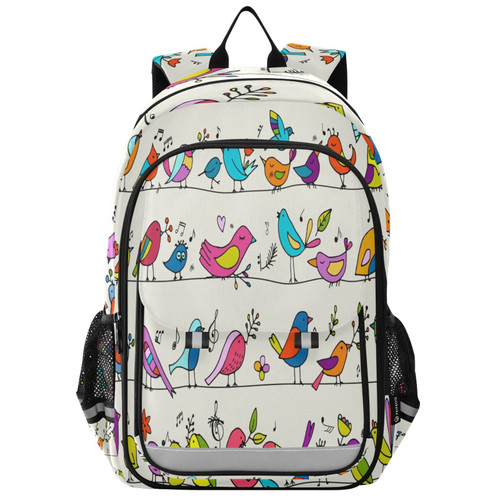 Glaphy Colorful Birds School Backpack Lightweight Laptop Backpack Student Travel Daypack with Reflective Stripes