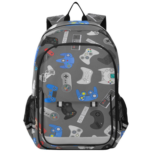 Glaphy Video Game Grey School Backpack Lightweight Laptop Backpack Student Travel Daypack with Reflective Stripes
