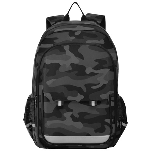 Glaphy Camo Grey Camouflage School Backpack Lightweight Laptop Backpack Student Travel Daypack with Reflective Stripes