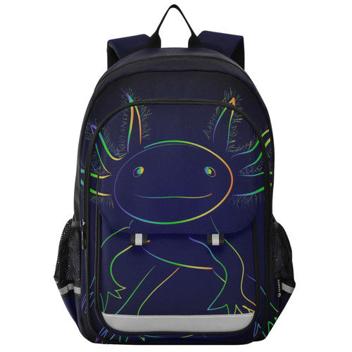 Glaphy Rainbow Axolotl Fish Backpack Lightweight Laptop Backpack School Bag Student Travel Daypack with Reflective Stripes