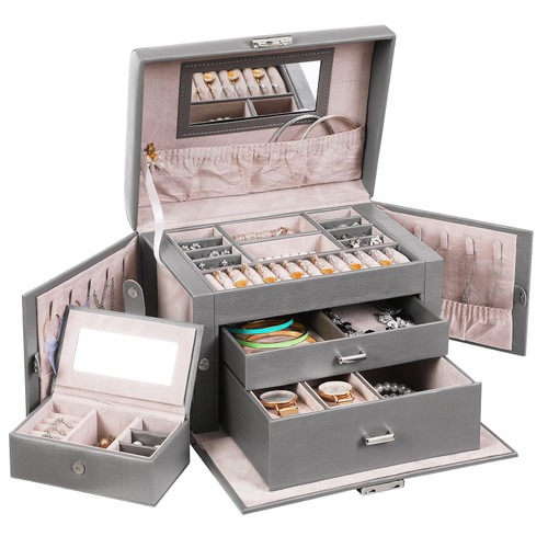 ANWBROAD Jewelry Organizer Box for Teen Girls and Women Jewelry Storage Box with Travel Jewelry Box Lockable and Mirrored for Necklace Ring Earring Watch Bracelet UJJB005H ANWBROAD Jewelry Organizer Box for Teen Girls and Women Jewelry Storage Box with Travel Jewelry Box Lockable and Mirrored for Necklace Ring Earring Watch Bracelet UJJB005H