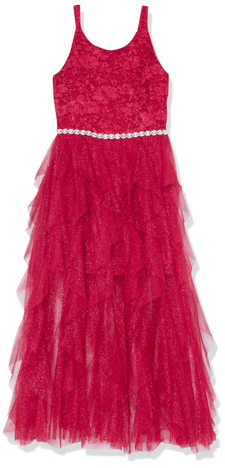 Speechless Girls' Sleeveless Glitter Bodice and Fairy Skirt Maxi Party Dress, Red, 16