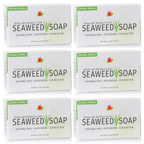 Reviva Seaweed Soap - 6 Pack - Organic Seaweed Face Scrub and Exfoliating Body Scrub Soap Bar - 4.5 oz. Vegetable Base Natural Bar Soap and Seaweed Bath Detox Soap Made in the USA