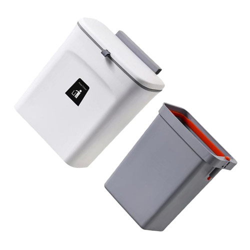 Cabilock Garbage can Wall Mount Trash can Under Sink Waste Container Hanging dustbin Kitchen car Trash can Small trashcan with lid Wall-Mounted Waste Bin Trash Basket Plastic White Seal