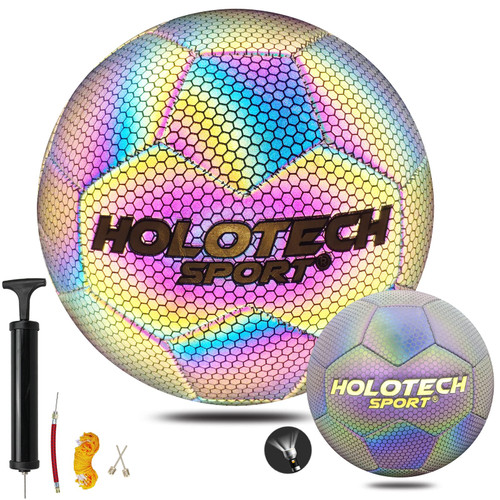KPASON Soccer Ball, Holographic Soccer Ball Size 5 with Pump, Reflective Glowing Soccer Ball for Men (Black 2/ Size 5 -with Pump)