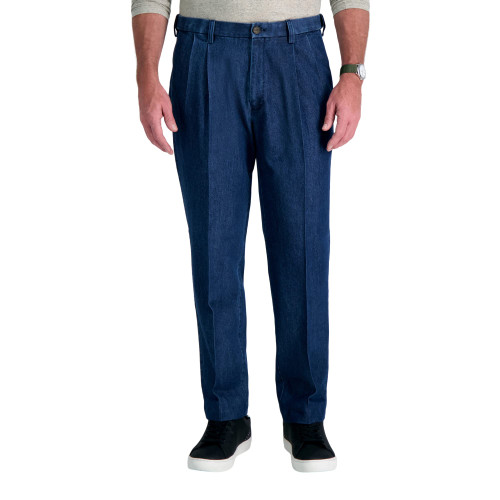 Haggar mens Classic Fit Denim Trouser - Regular and Big & Tall Sizes Casual Pants, Pleated Medium, 44W x 29L US