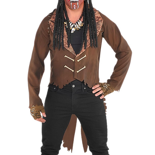 Amscan Witch Doctor Jacket Man - Small/Medium - Enchanting Brown Fabric - Perfect for Halloween & Themed Parties, 1 Pc.